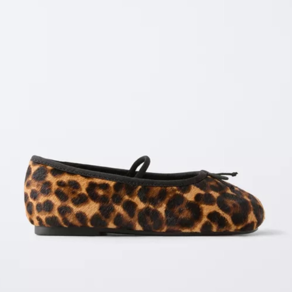 ZARA LEATHER KIDS LEPORDES PRINTITED BALLERINA SHOES - Picture 4 of 8